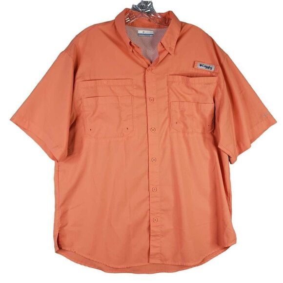 Columbia Shirt Mens PFG Omni-Shade SS Button Down Medium M Orange - Picture 2 of 12